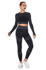 Odoukey 3 Pezzi da Donna Yoga Tuta Sportiva Gilet Manica Lunga Zip Frontale Top Vita Alta Leggings Yoga Senza Cuciture S-XL